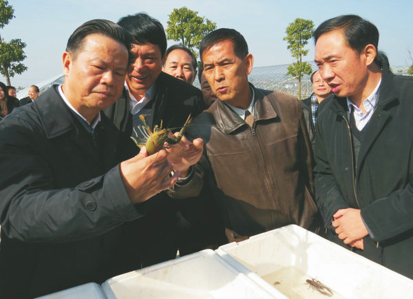 安徽省政協(xié)主席、時(shí)任湖北省政協(xié)主席張昌爾視察萊克小龍蝦選育繁育中心